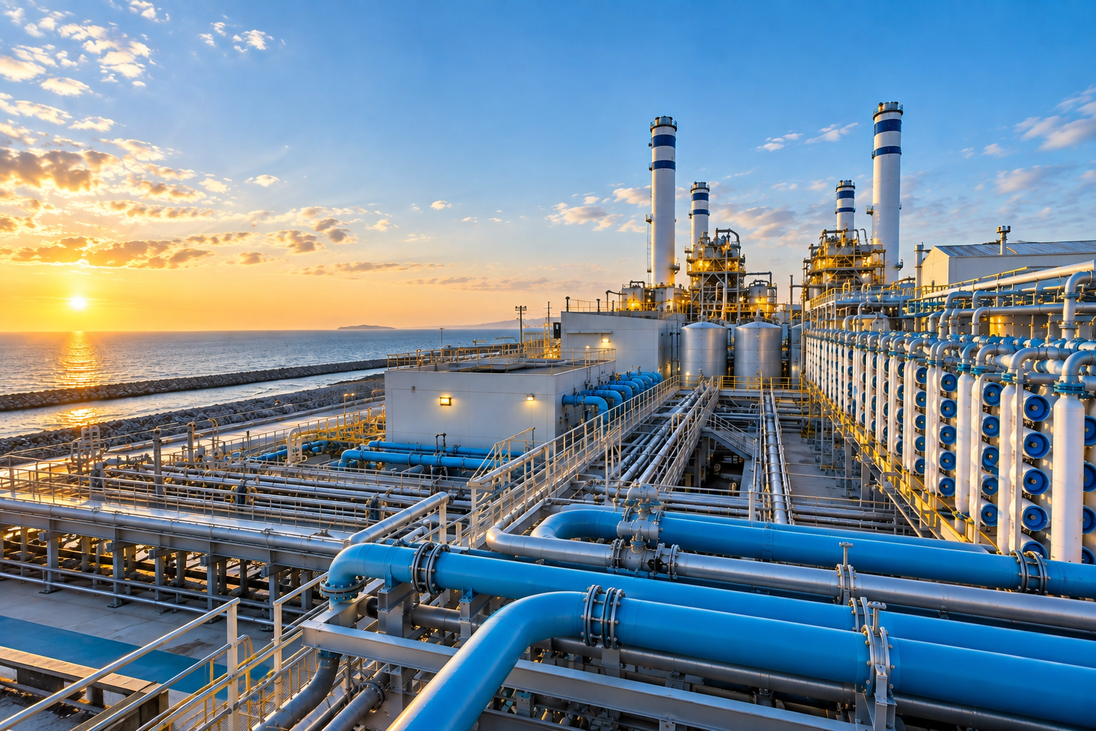 Coastal power and seawater desalination plant