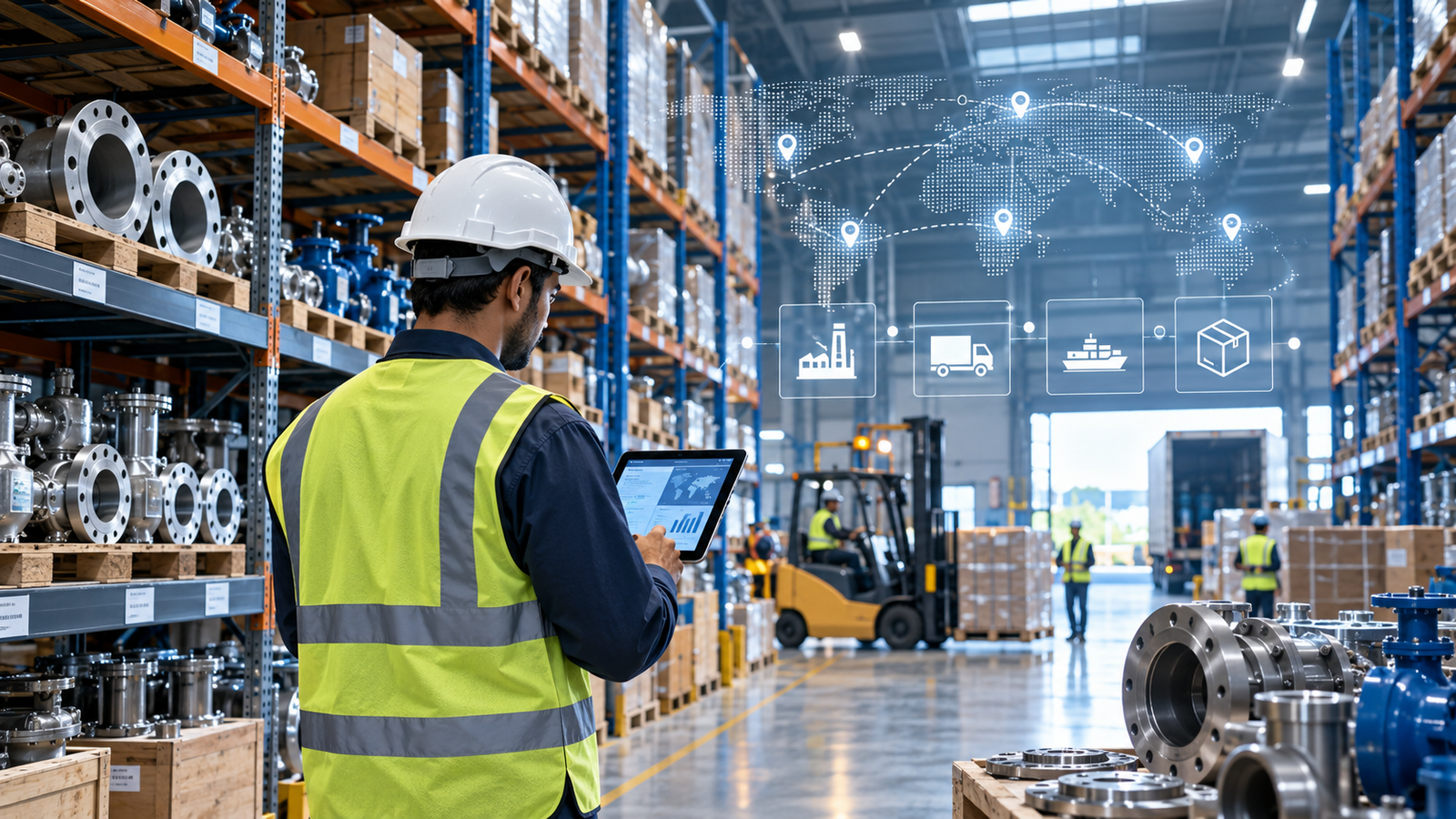 Oil and gas professional reviewing a digital plant model